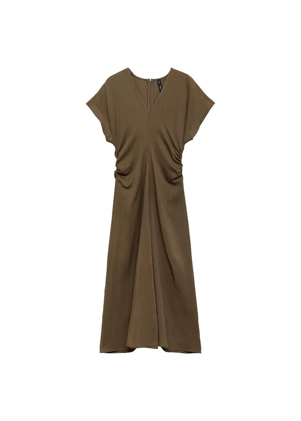 Brown Lyocell-Blend Dress With Draped Details, , large image number 3