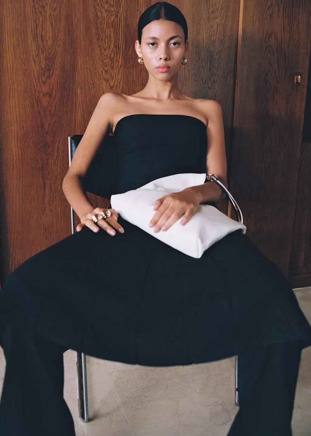 Black Textured Strapless Maxi Dress, , large image number 3