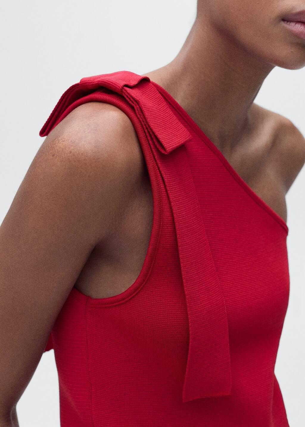 Red Asymmetrical Knitted Top With Bow, , large image number 1