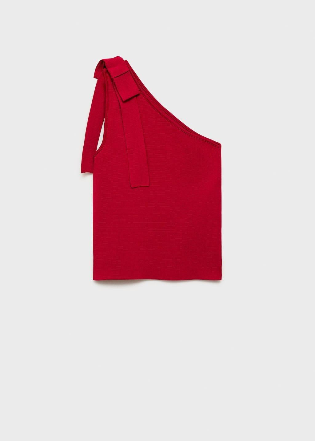 Red Asymmetrical Knitted Top With Bow, , large image number 3