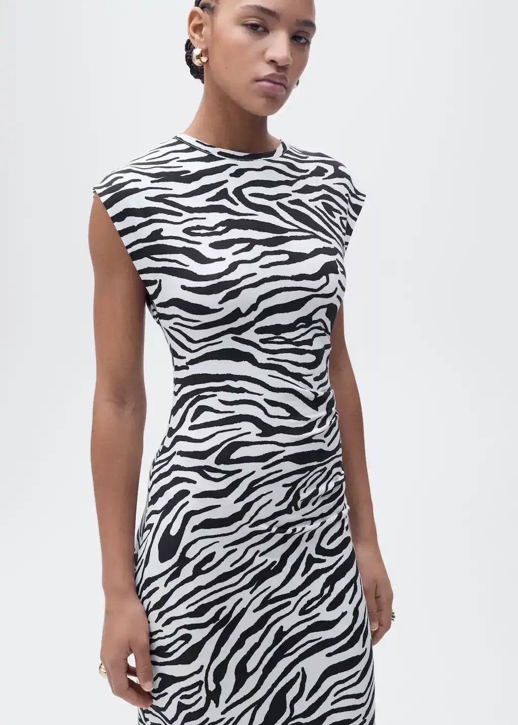 Black Zebra Fitted Midi Dress, , medium