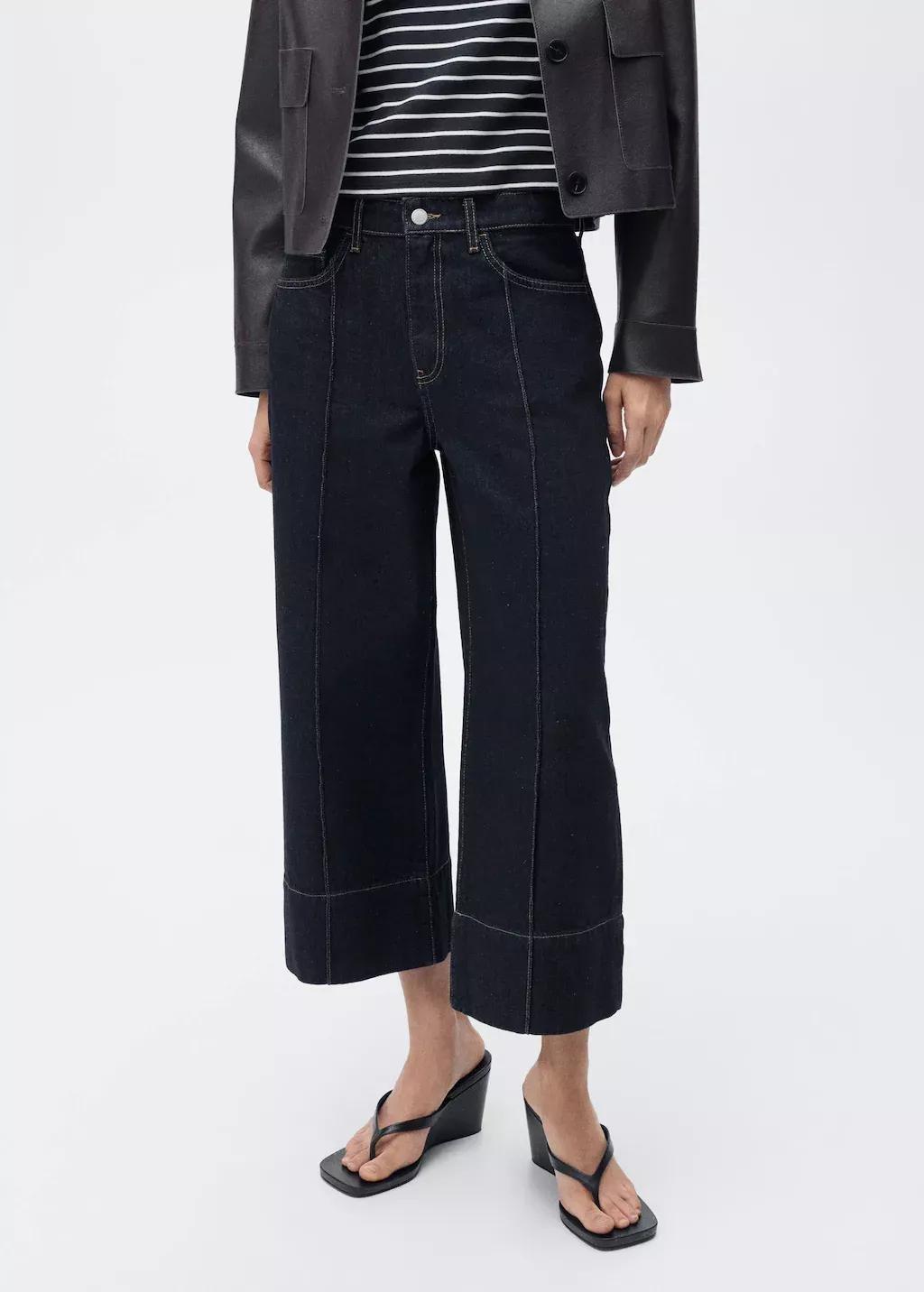 Blue Wideleg Cropped Seam Jeans, , large image number 0