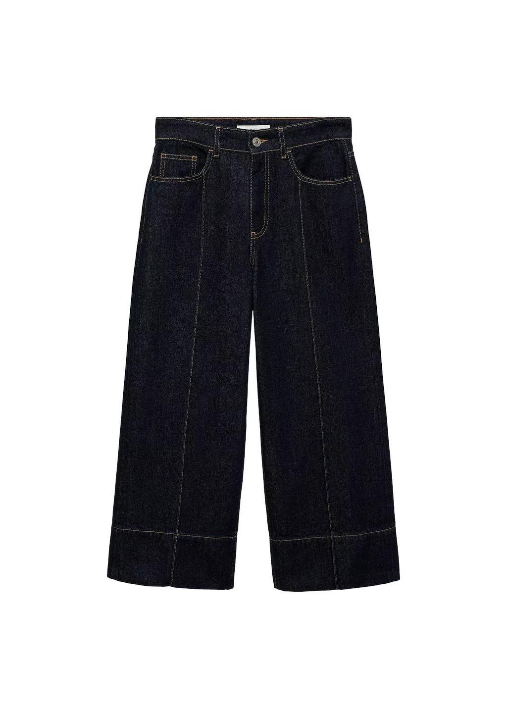 Blue Wideleg Cropped Seam Jeans, , large image number 3