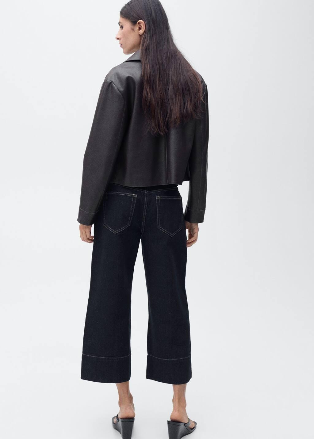 Blue Wideleg Cropped Seam Jeans, , large image number 5