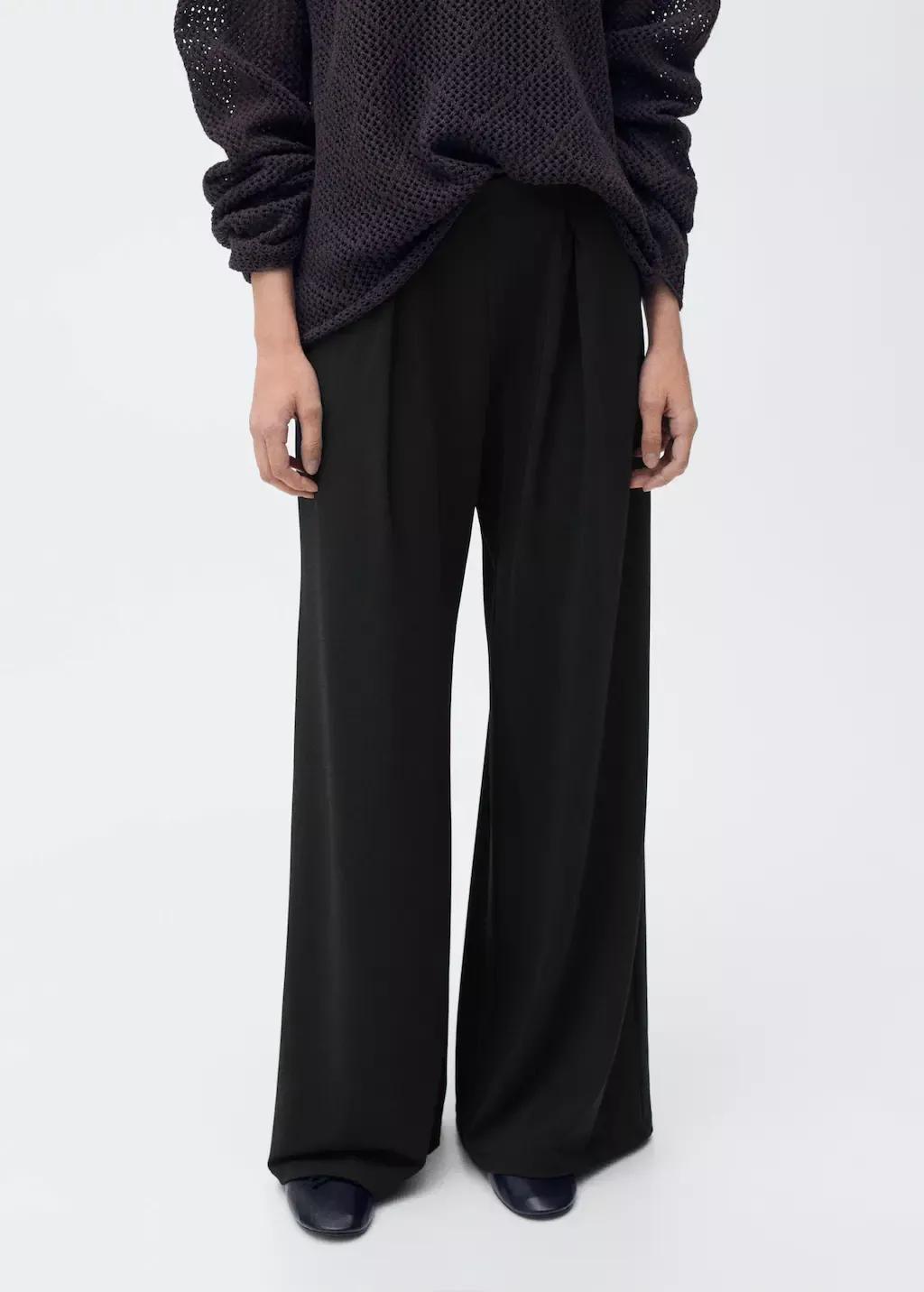 Black Godet Palazzo Pants, , large image number 1