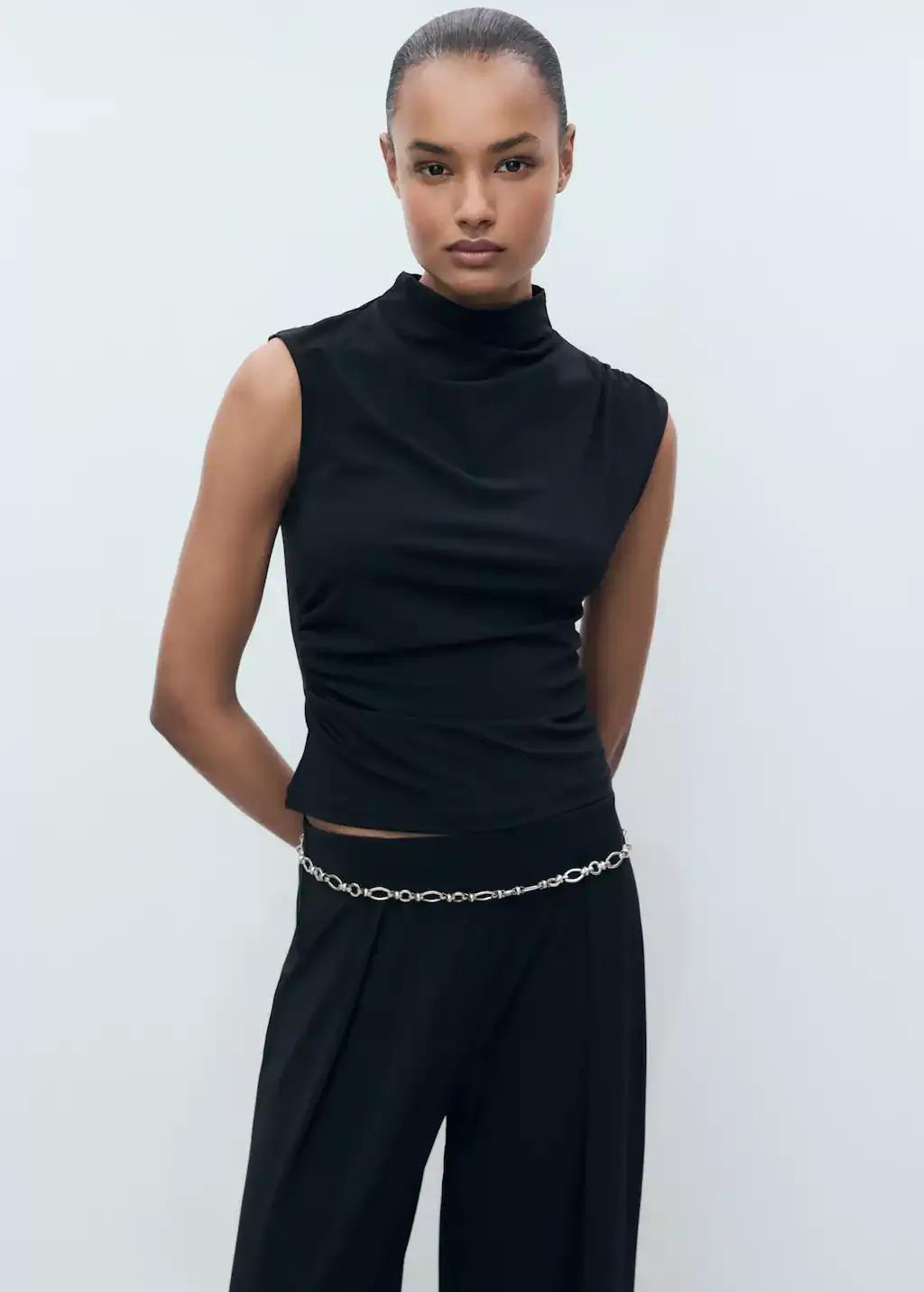 Black Godet Palazzo Pants, , large image number 3
