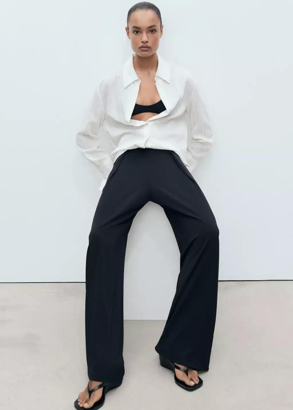 Black Godet Palazzo Pants, , large image number 4