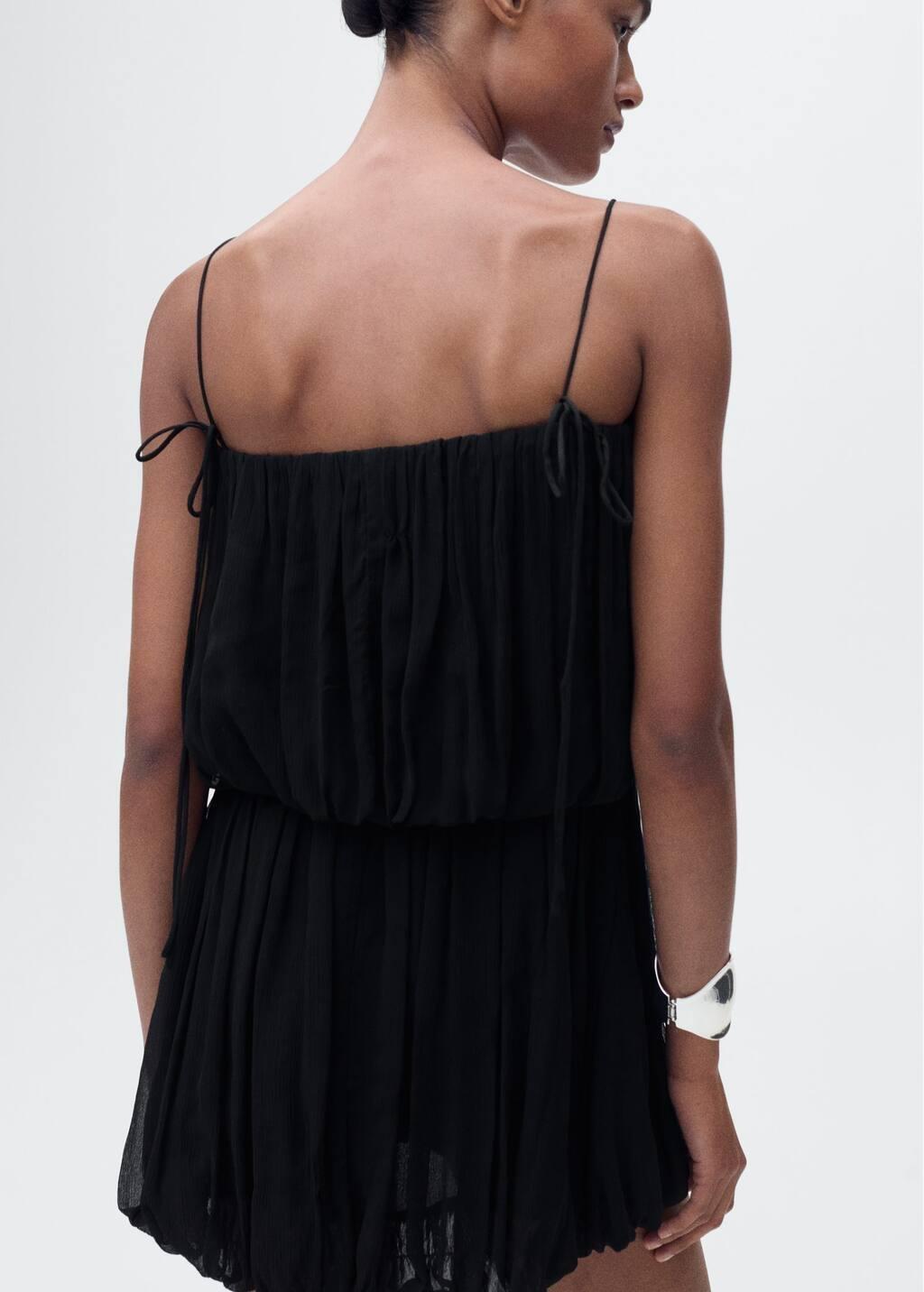 Black Short Balloon-Effect Gathered Dress, , large image number 1