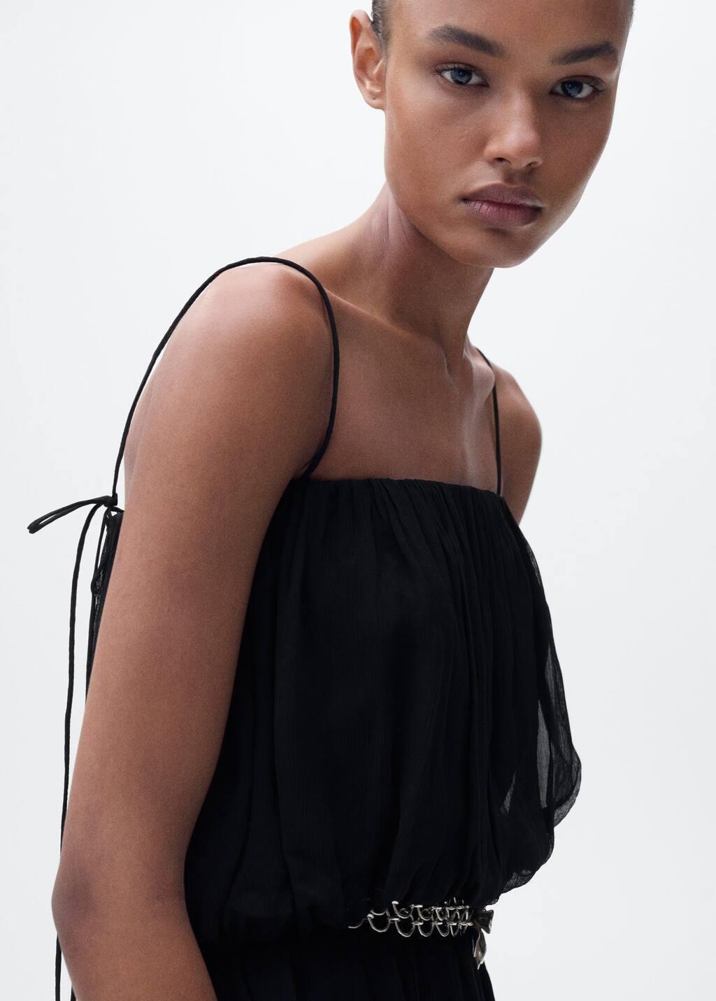 Black Short Balloon-Effect Gathered Dress, , large image number 3
