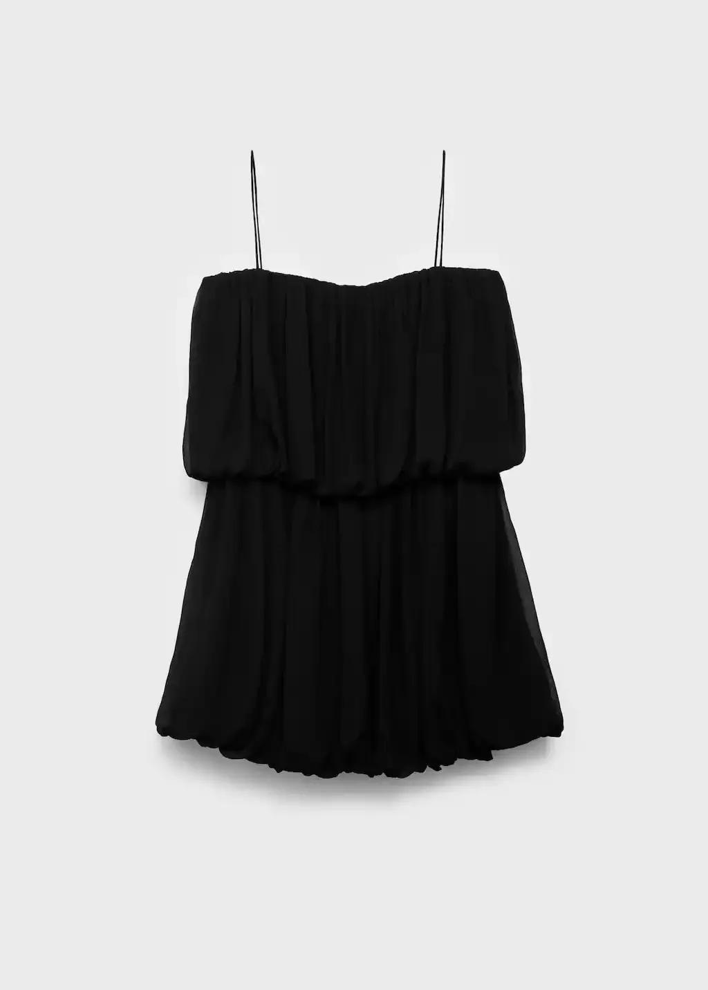 Black Short Balloon-Effect Gathered Dress, , large image number 4