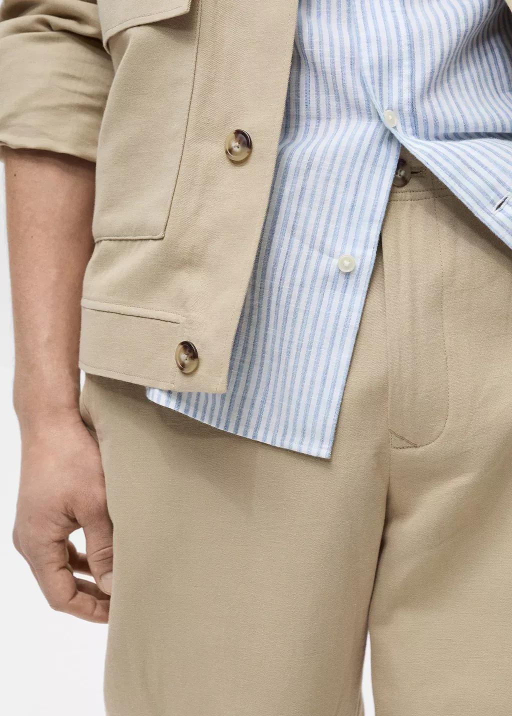 Beige Regular-Fit Linen Trousers, , large image number 1