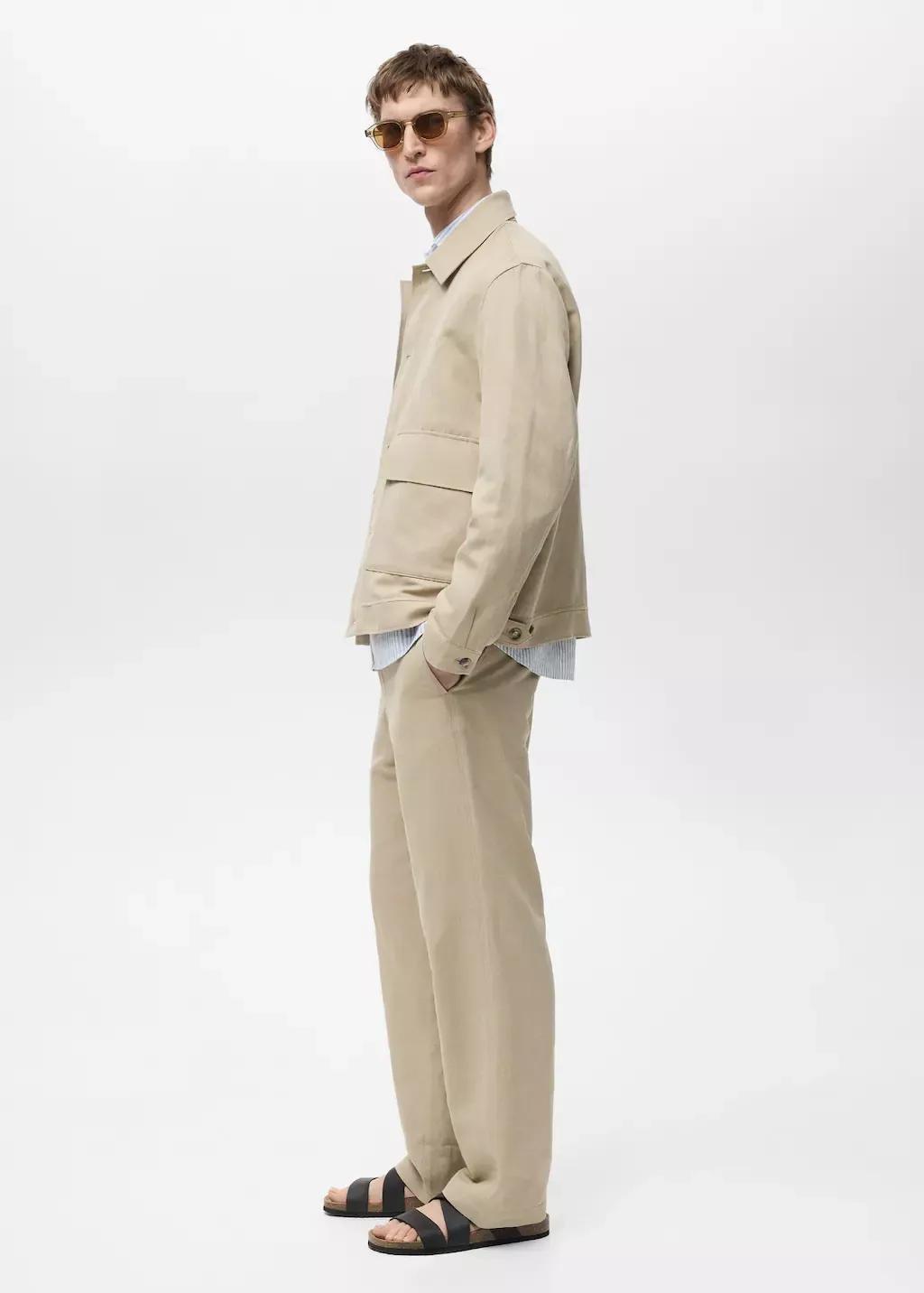 Beige Regular-Fit Linen Trousers, , large image number 2