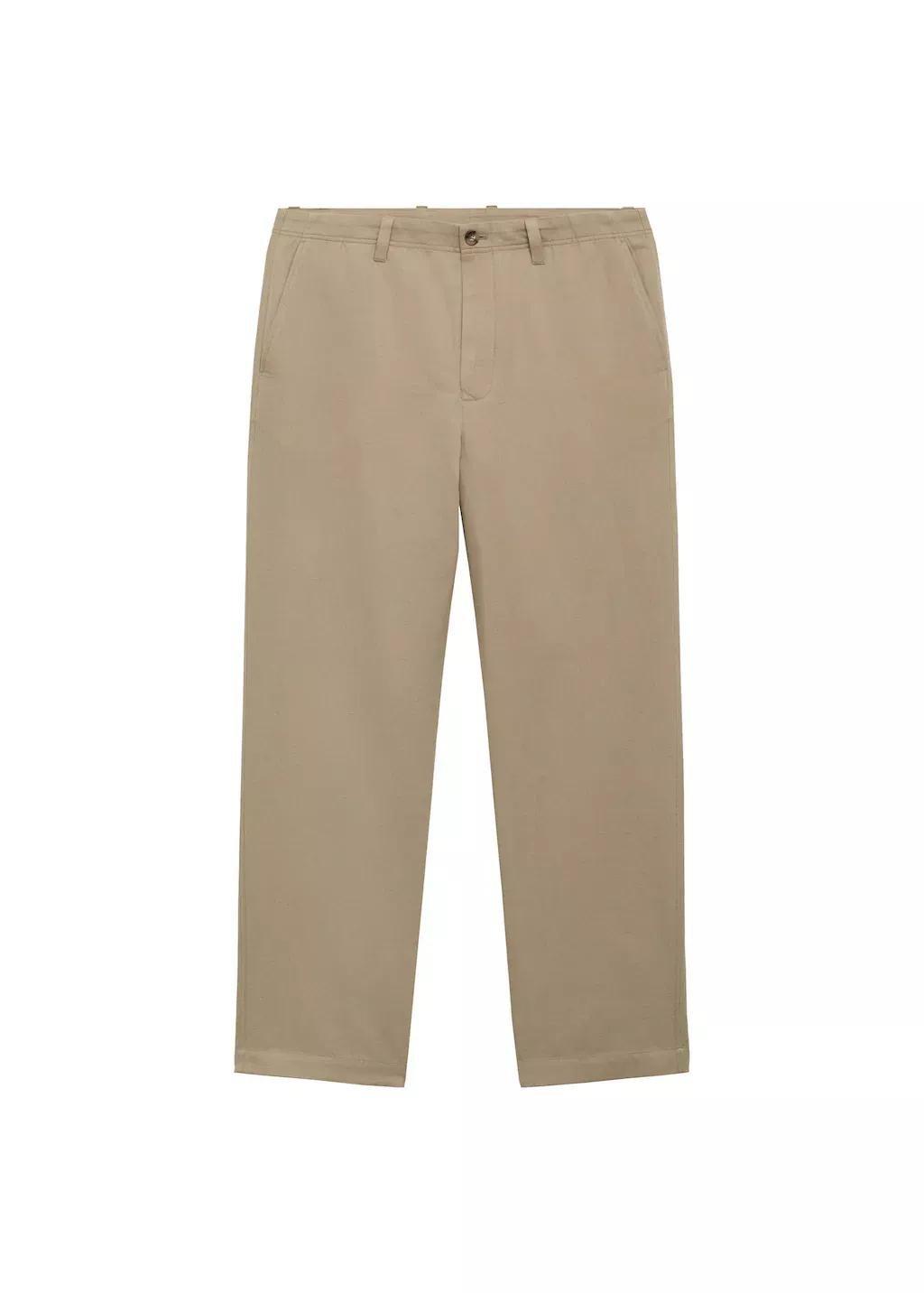Beige Regular-Fit Linen Trousers, , large image number 3