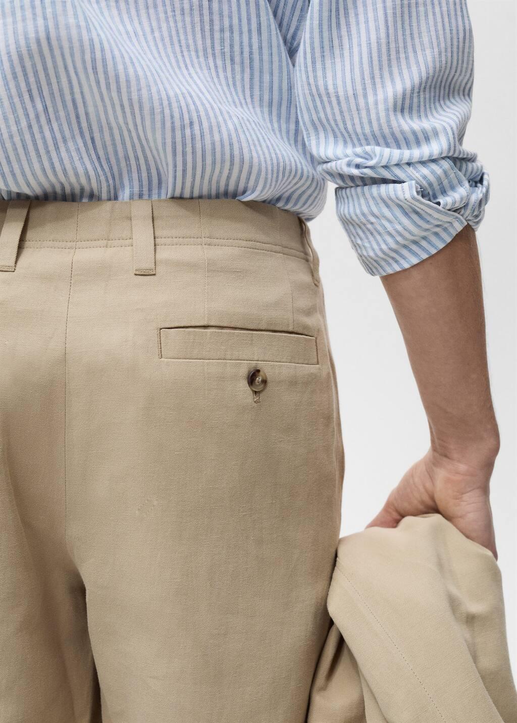 Beige Regular-Fit Linen Trousers, , large image number 4