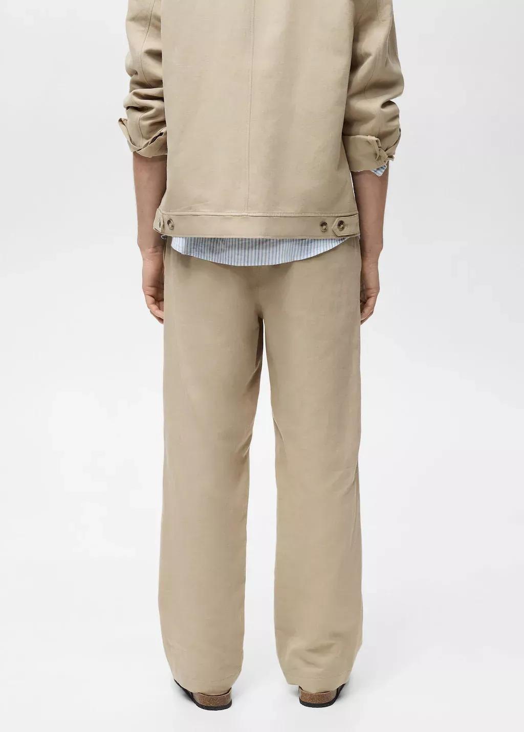 Beige Regular-Fit Linen Trousers, , large image number 8