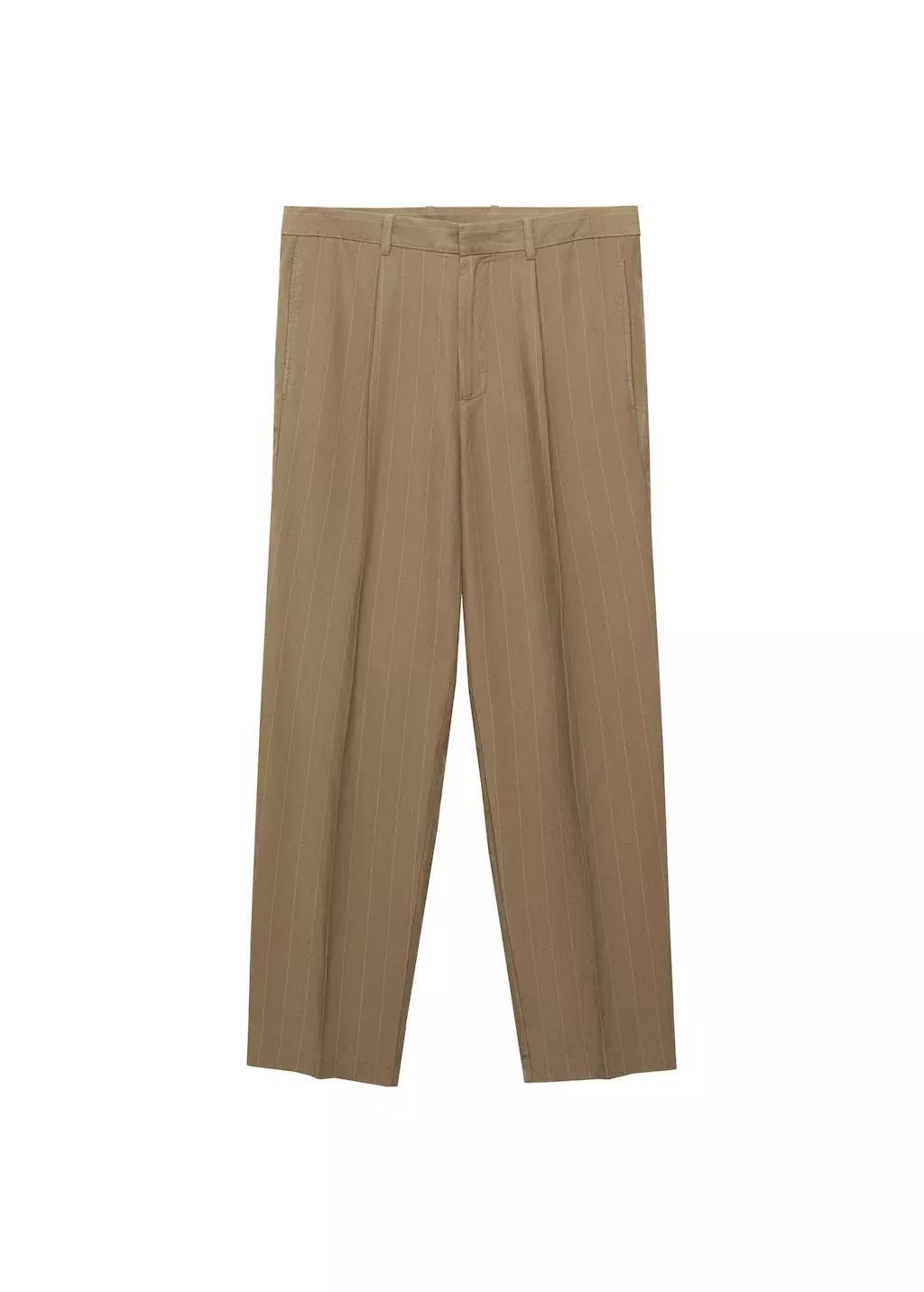 Khaki Pinstripe Linen Trousers, , large image number 3