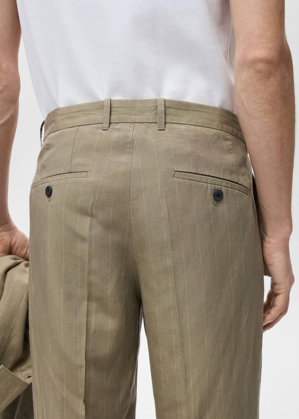 Khaki Pinstripe Linen Trousers, , large image number 4