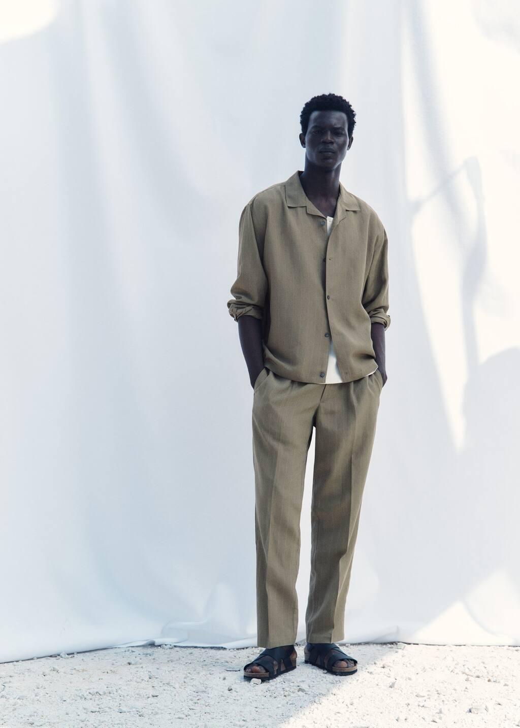 Khaki Pinstripe Linen Trousers, , large image number 5