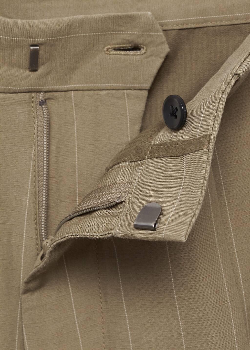 Khaki Pinstripe Linen Trousers, , large image number 6
