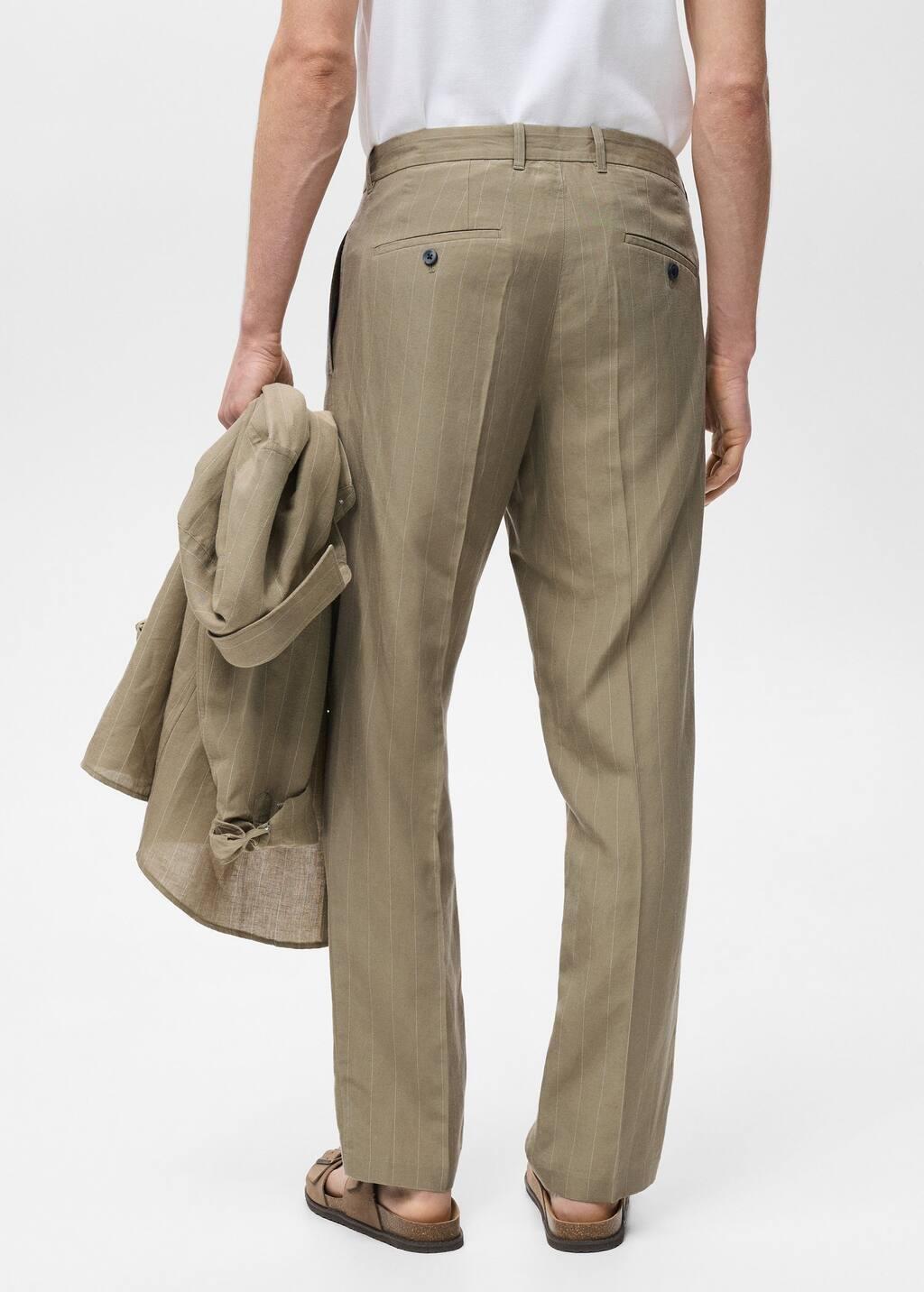 Khaki Pinstripe Linen Trousers, , large image number 7