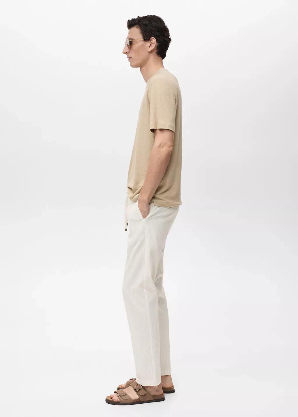 Beige Pinstripe Linen Trousers, , large image number 2