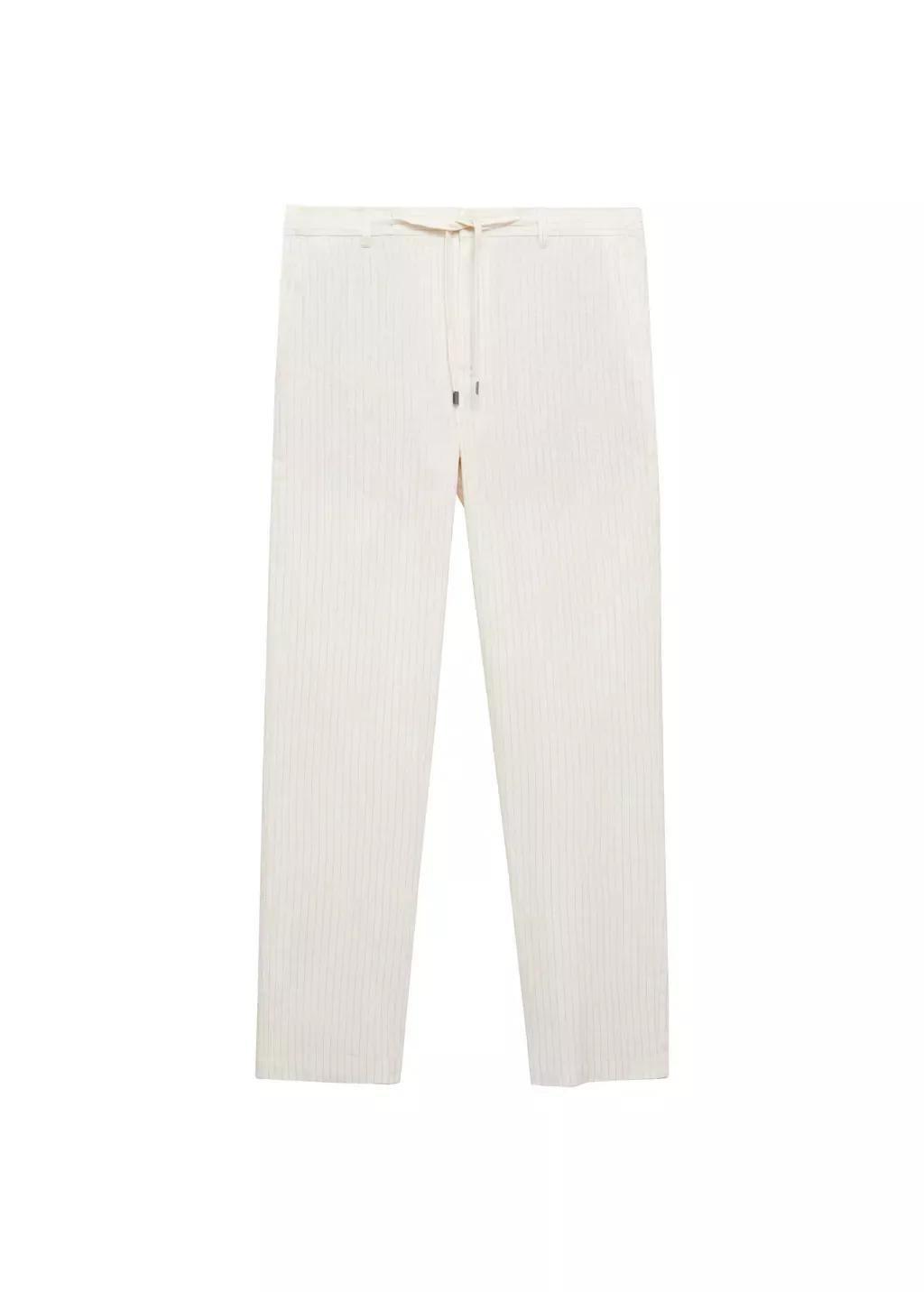 Beige Pinstripe Linen Trousers, , large image number 3
