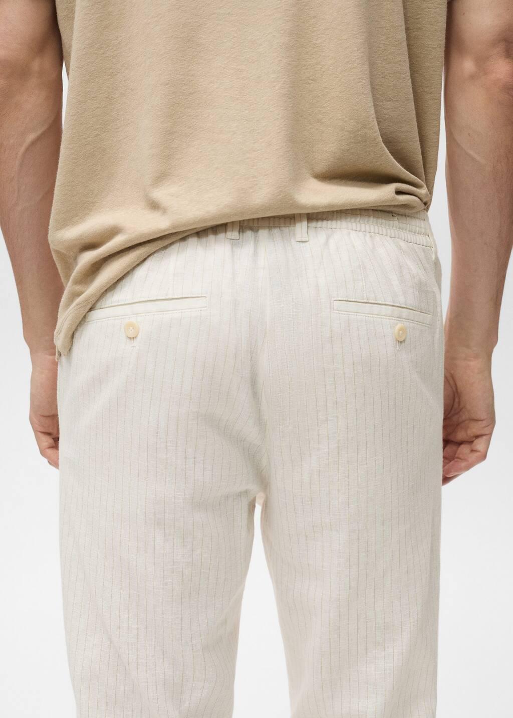 Beige Pinstripe Linen Trousers, , large image number 4