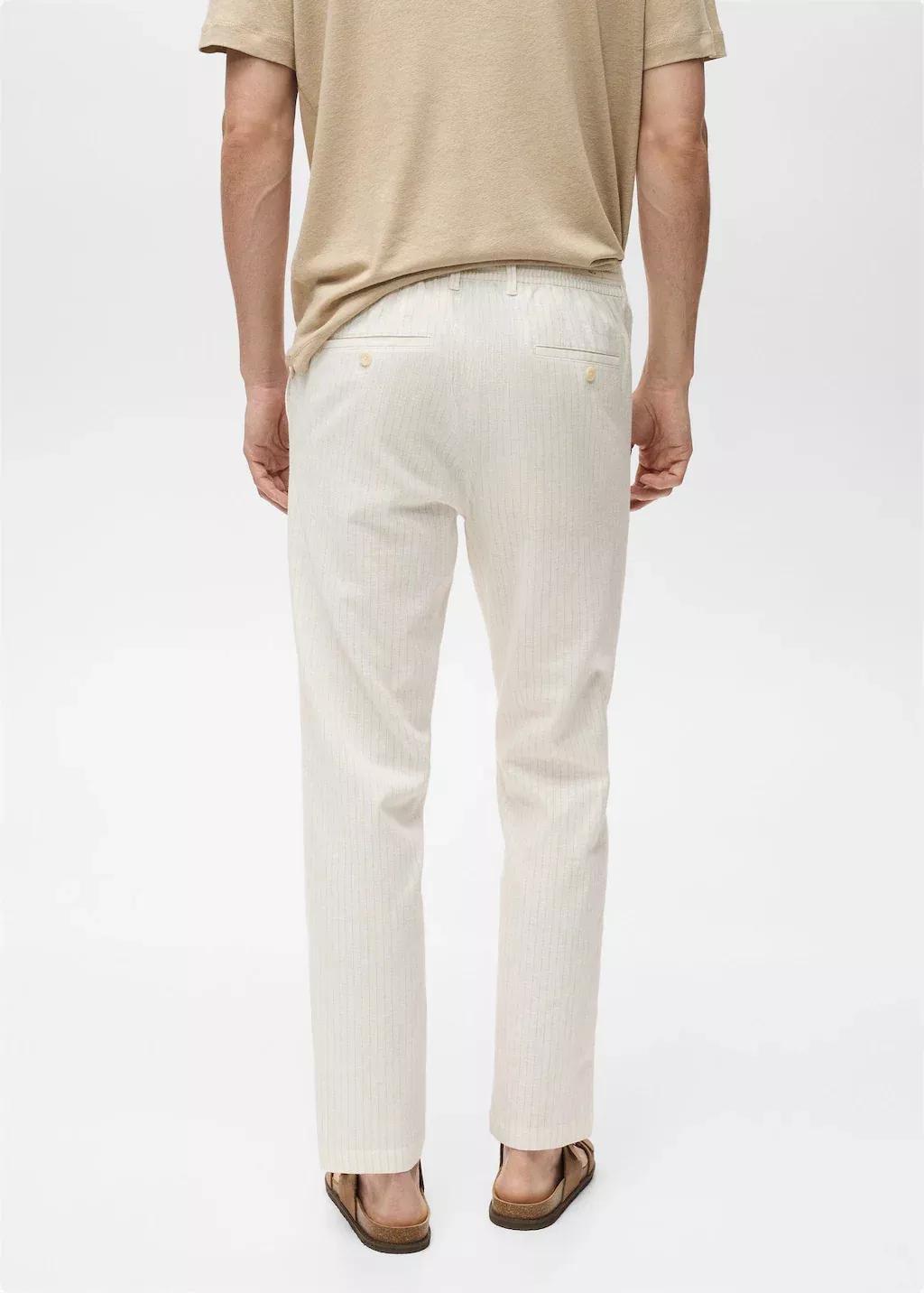Beige Pinstripe Linen Trousers, , large image number 7