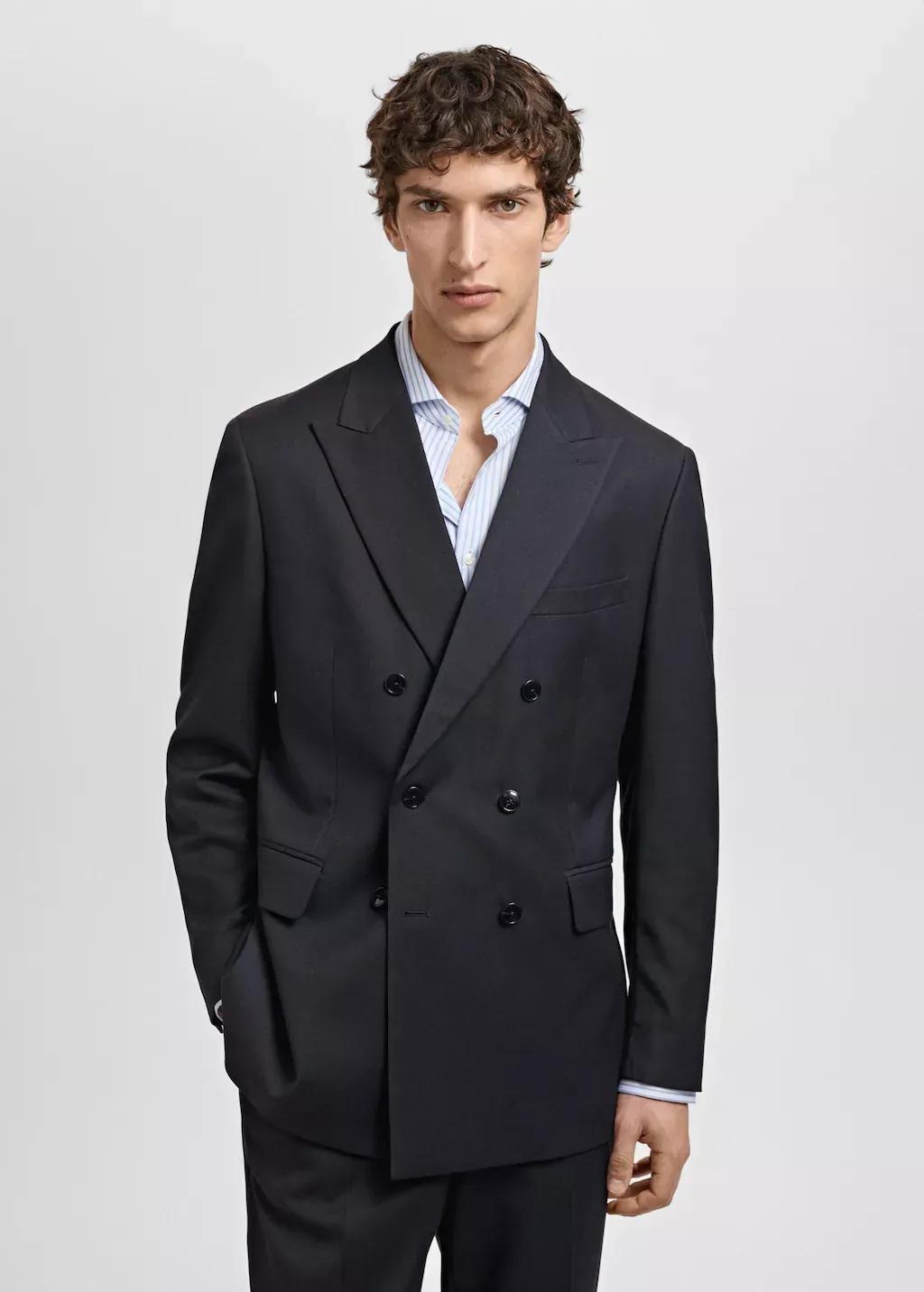 Navy Monaco Double-Breasted Slim-Fit Suit, , large image number 1
