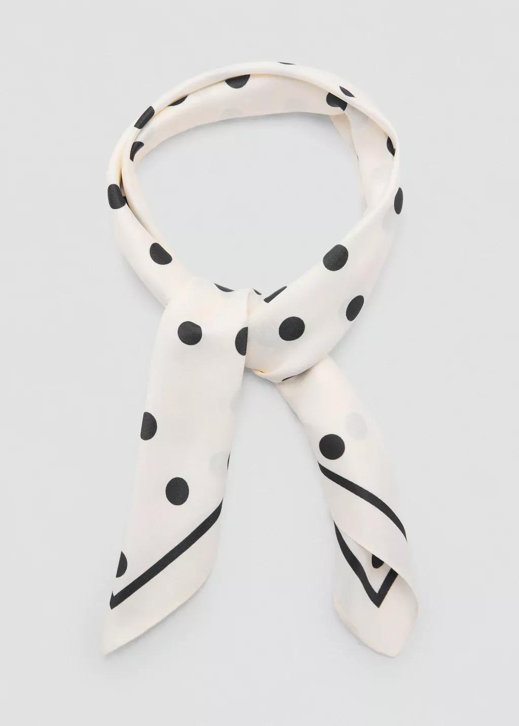 Beige Polka-Dot Satin Scarf, Light Beige, large image number 0