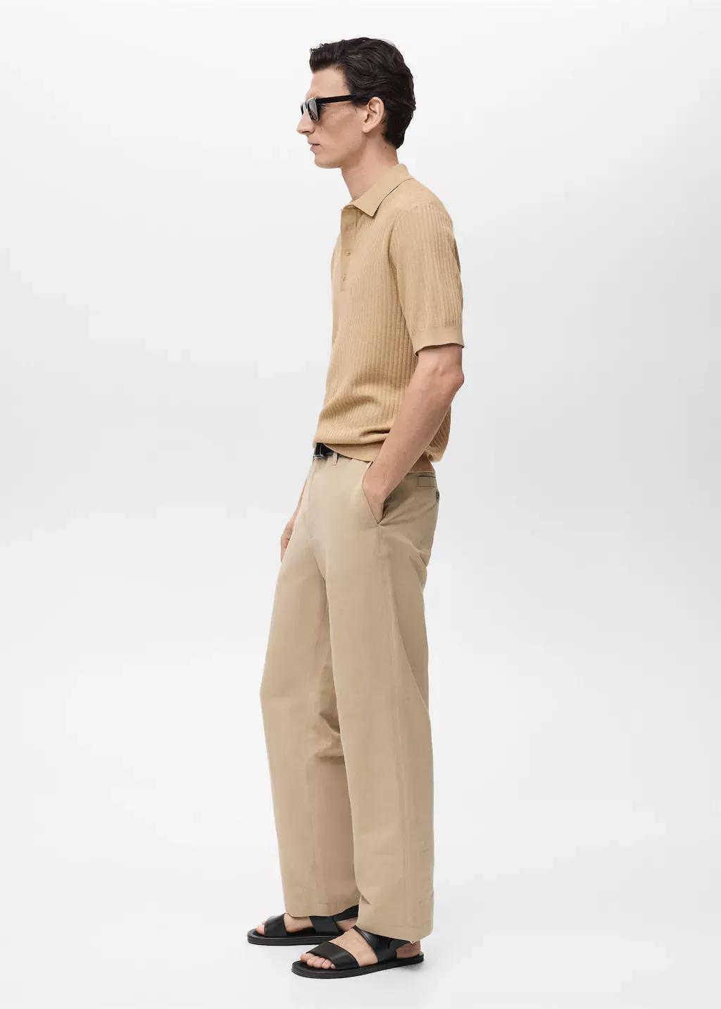 Beige Textured Knit Polo Shirt, , large image number 2