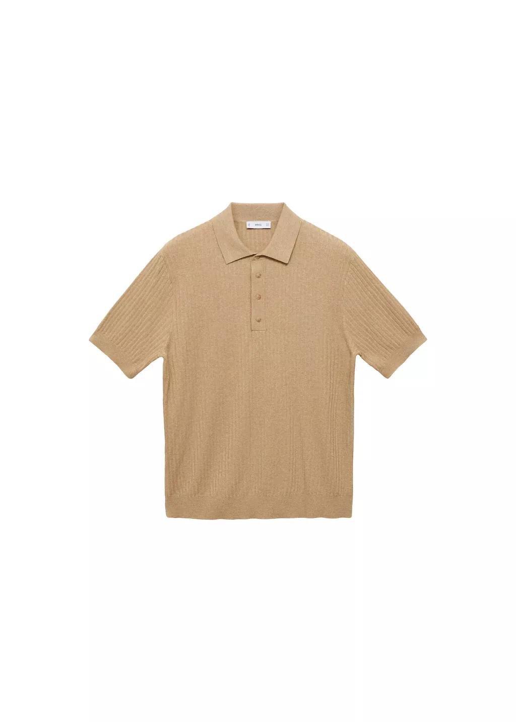 Beige Textured Knit Polo Shirt, , large image number 3