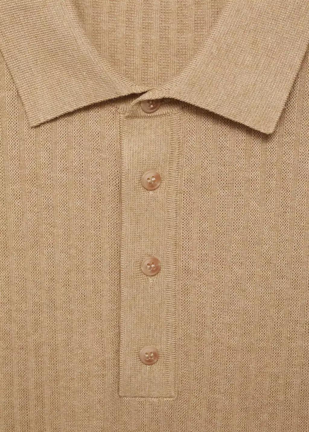Beige Textured Knit Polo Shirt, , large image number 4
