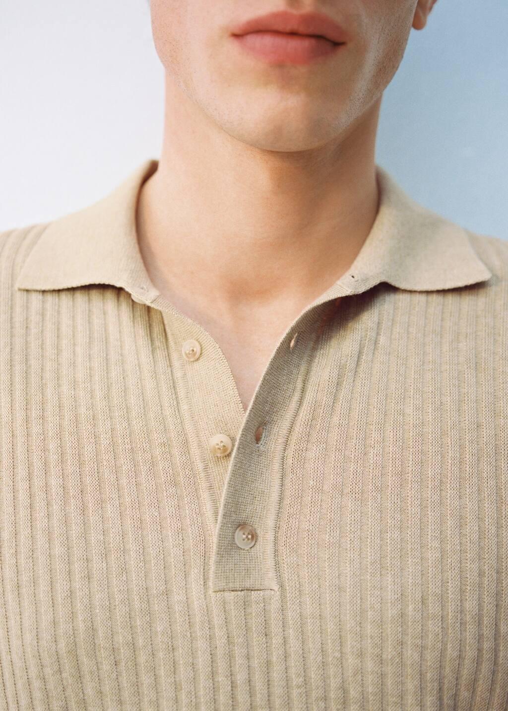 Beige Textured Knit Polo Shirt, , large image number 5