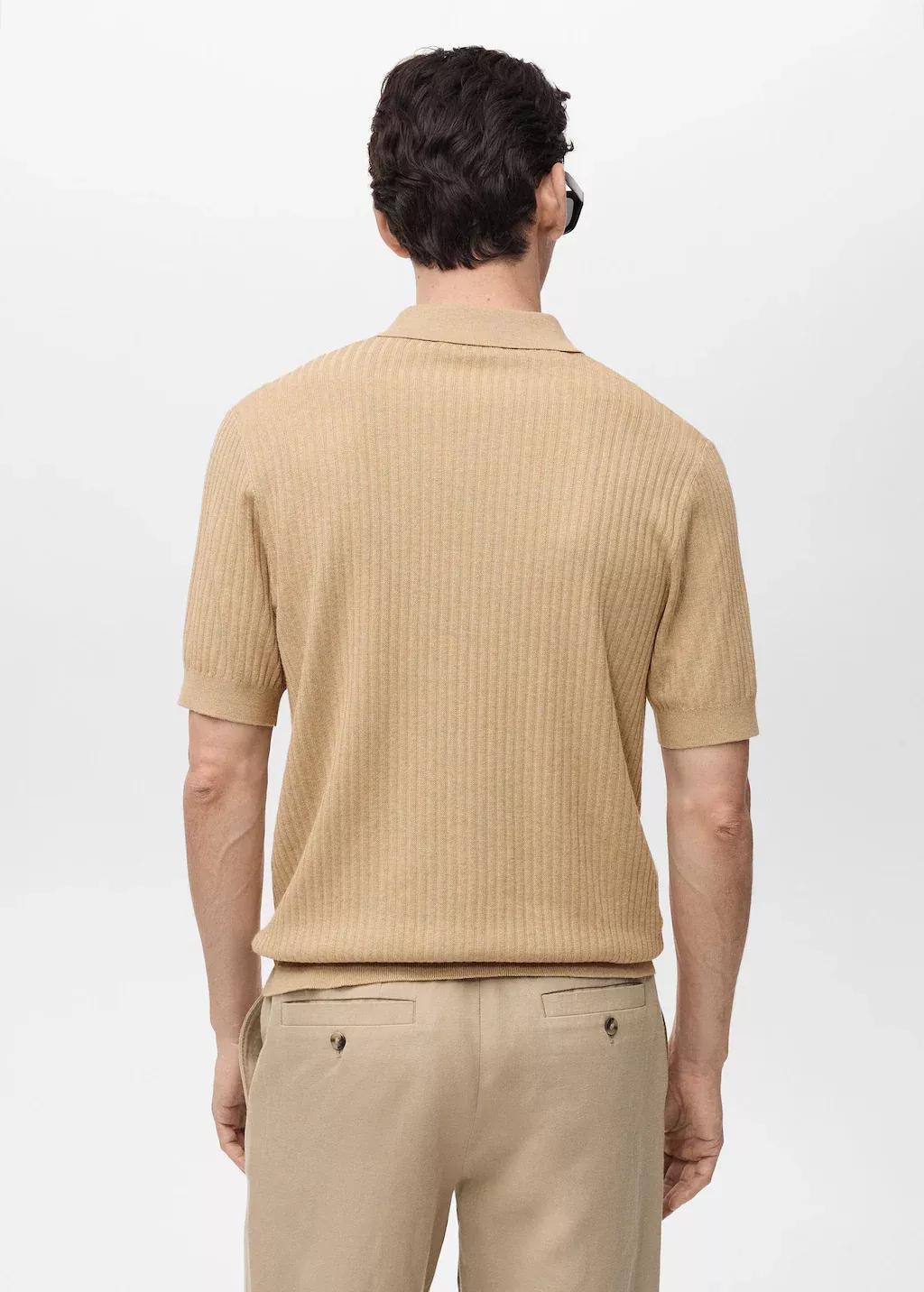 Beige Textured Knit Polo Shirt, , large image number 6