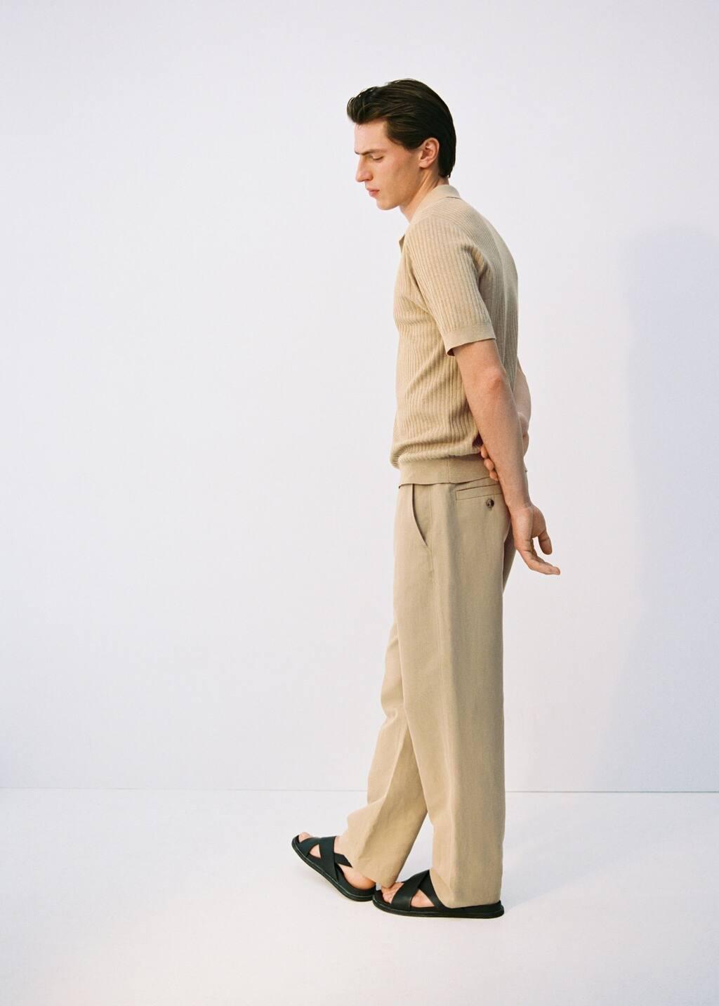 Beige Textured Knit Polo Shirt, , large image number 7