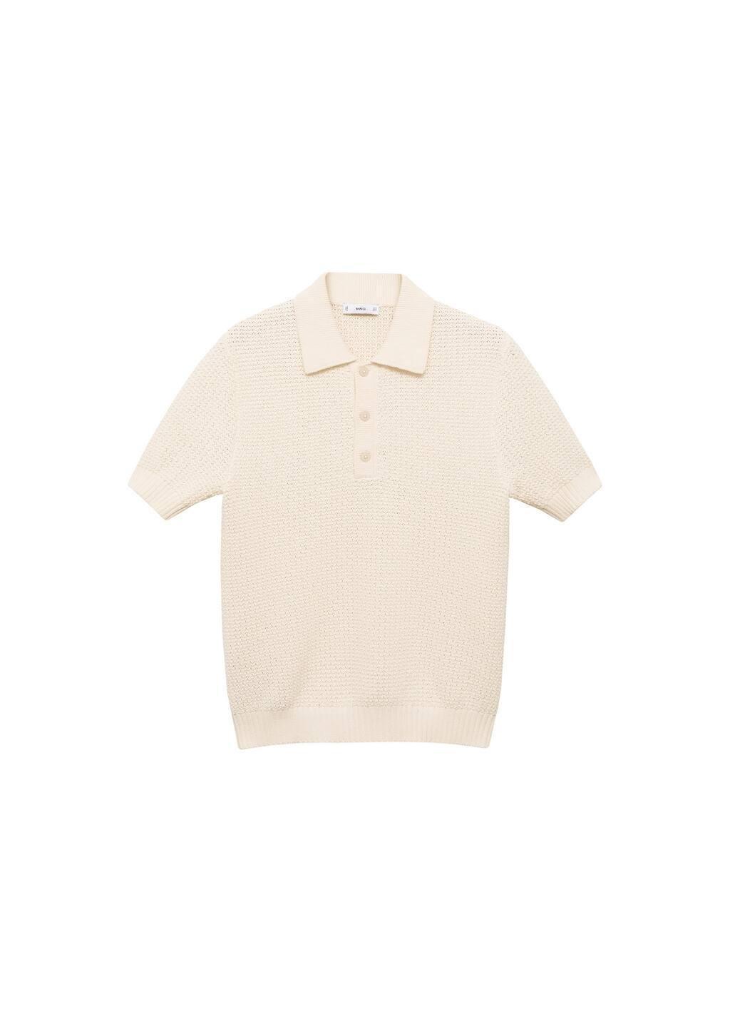 Beige Textured Knit Polo Shirt, , large image number 3