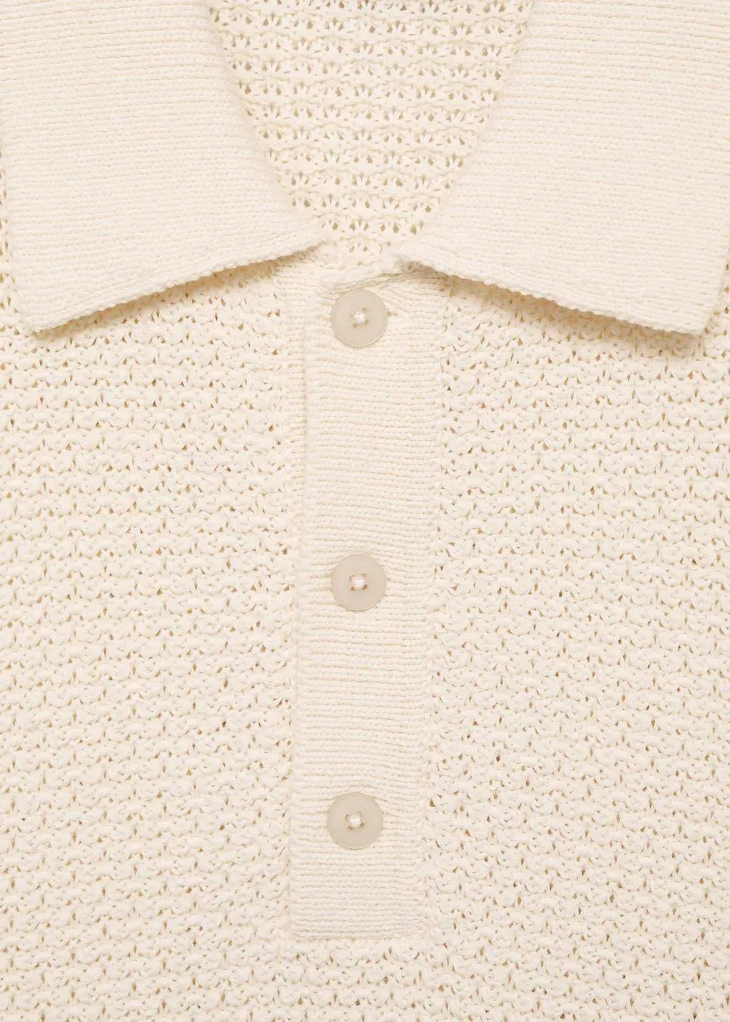 Beige Textured Knit Polo Shirt, , large image number 4