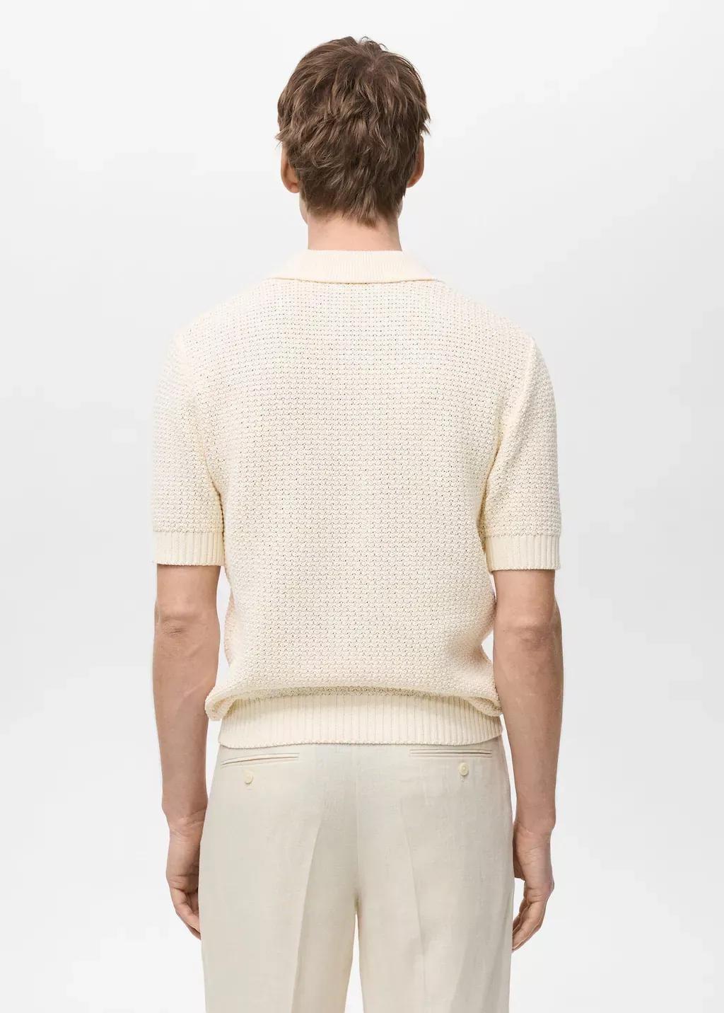 Beige Textured Knit Polo Shirt, , large image number 6