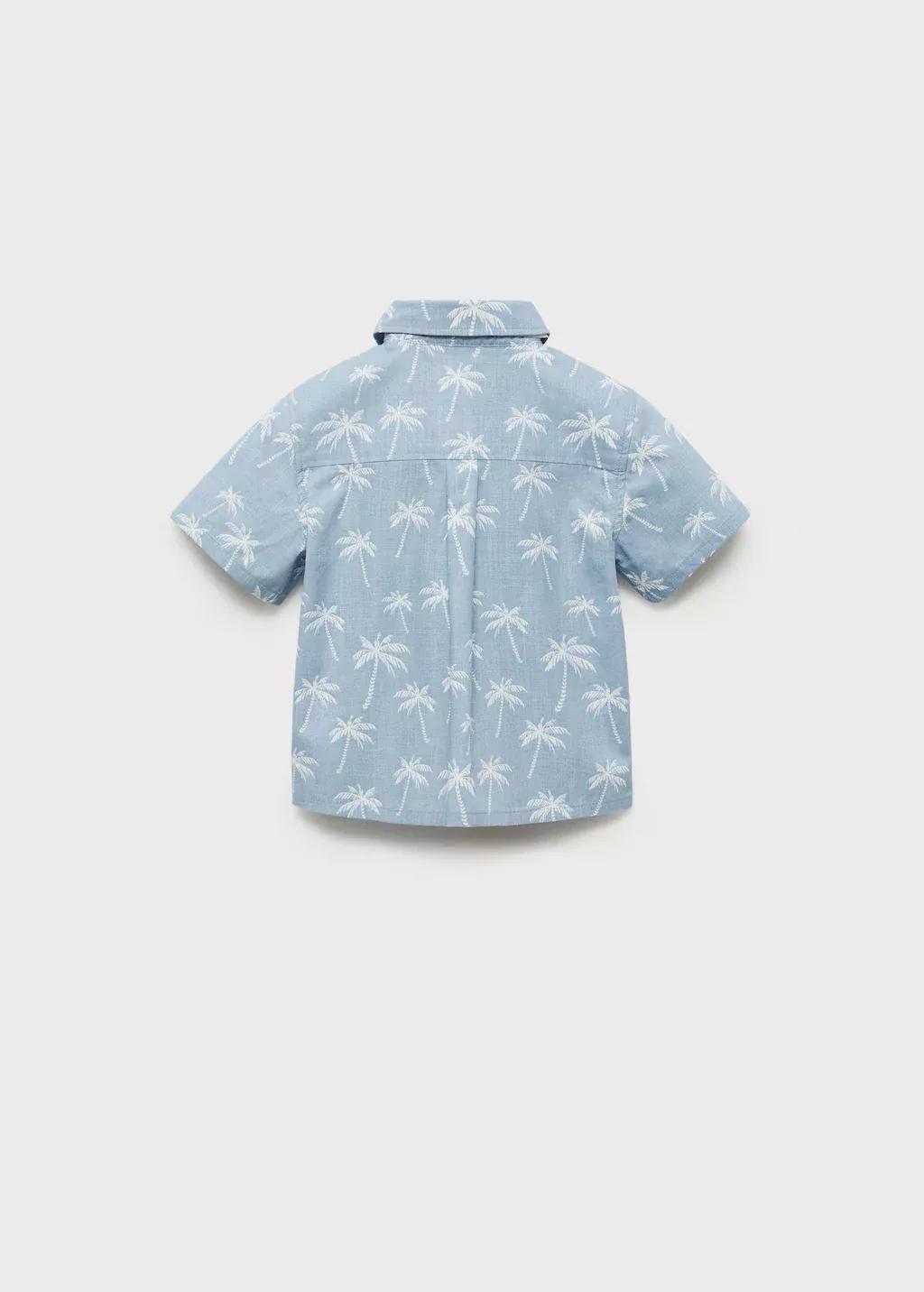 Blue Palm Print Cotton Shirt, Baby Boy, , large image number 2