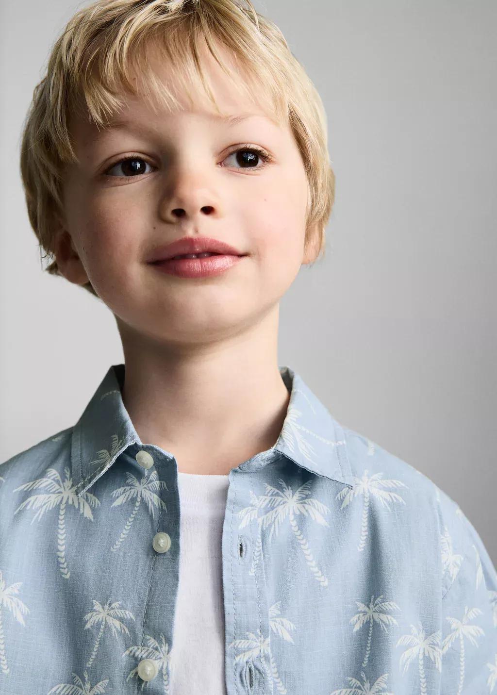 Blue Palm Print Cotton Shirt, Baby Boy, , large image number 3
