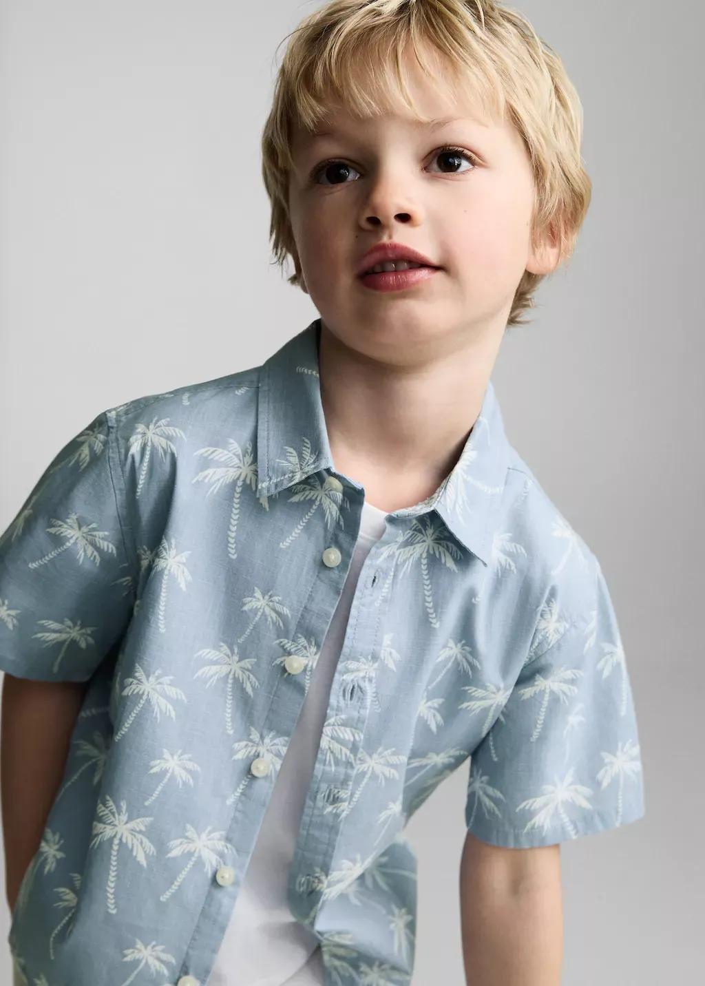Blue Palm Print Cotton Shirt, Baby Boy, , large image number 4