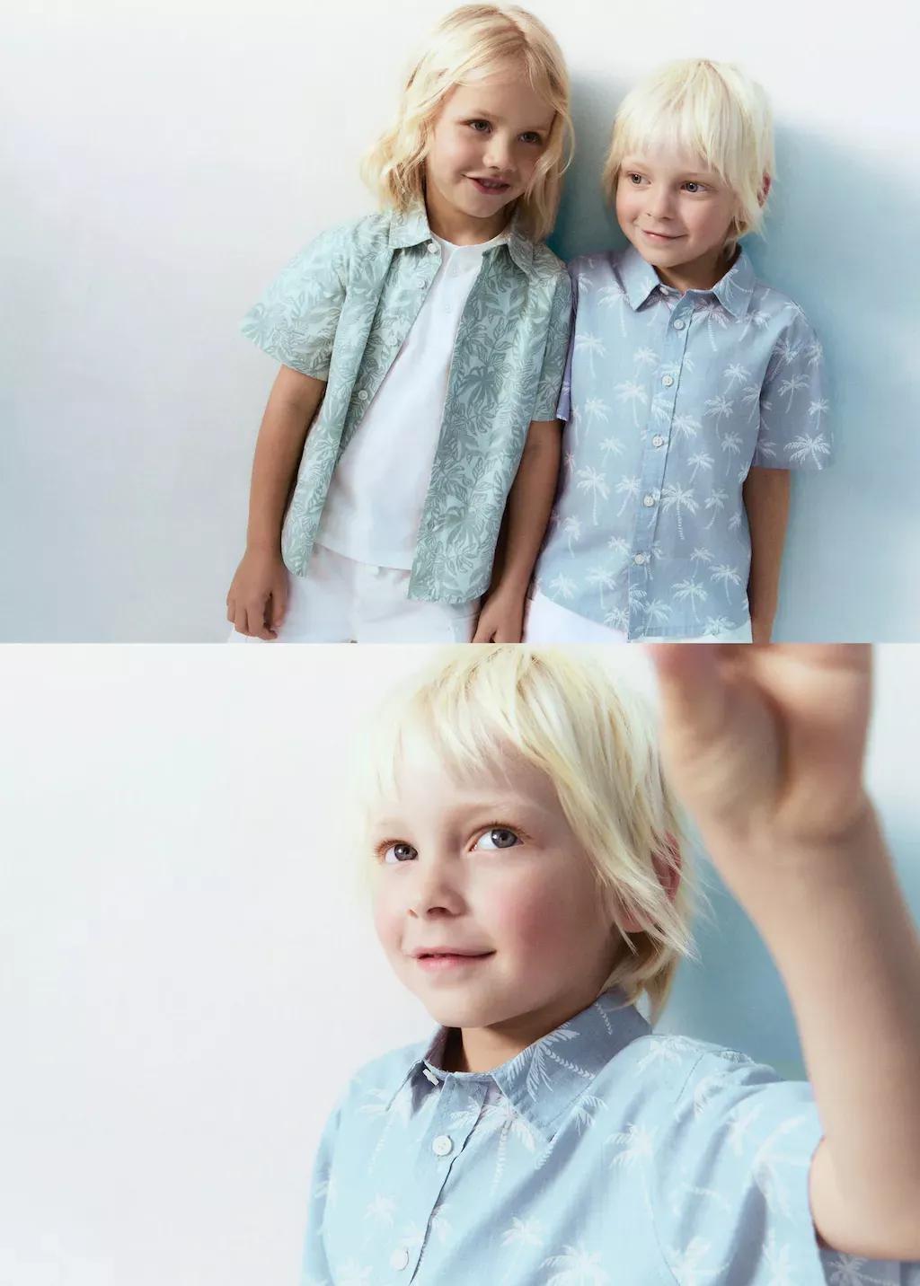 Blue Palm Print Cotton Shirt, Baby Boy, , large image number 6