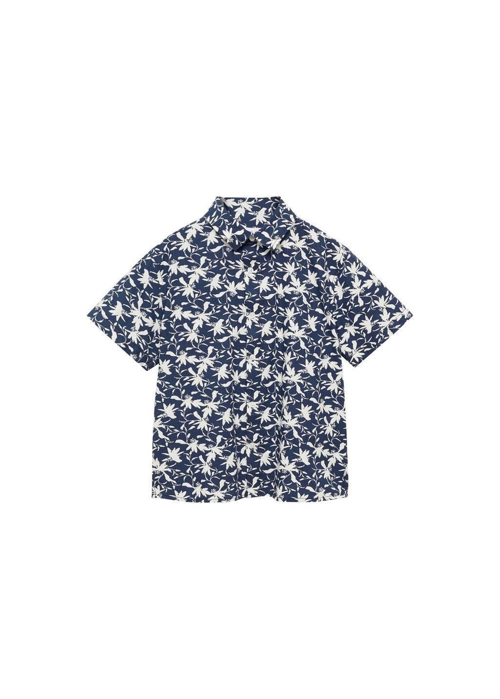 Navy Tropical Print Shirt, Kids Boy, , medium