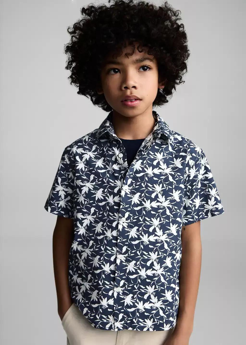 Navy Tropical Print Shirt, Kids Boy, , large image number 1
