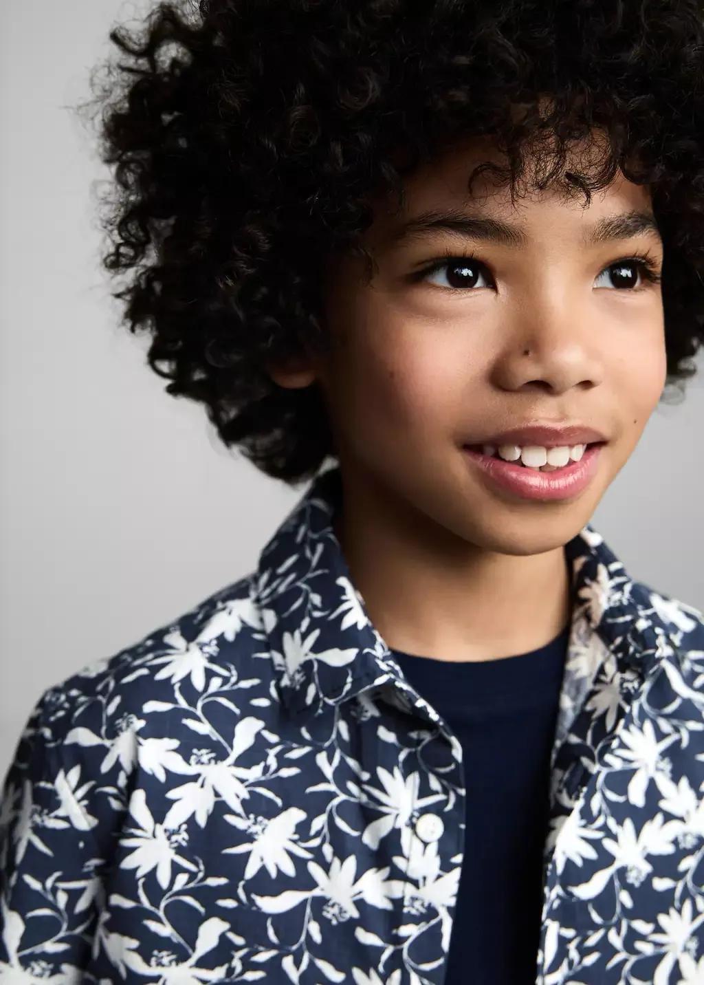 Navy Tropical Print Shirt, Kids Boy, , large image number 3