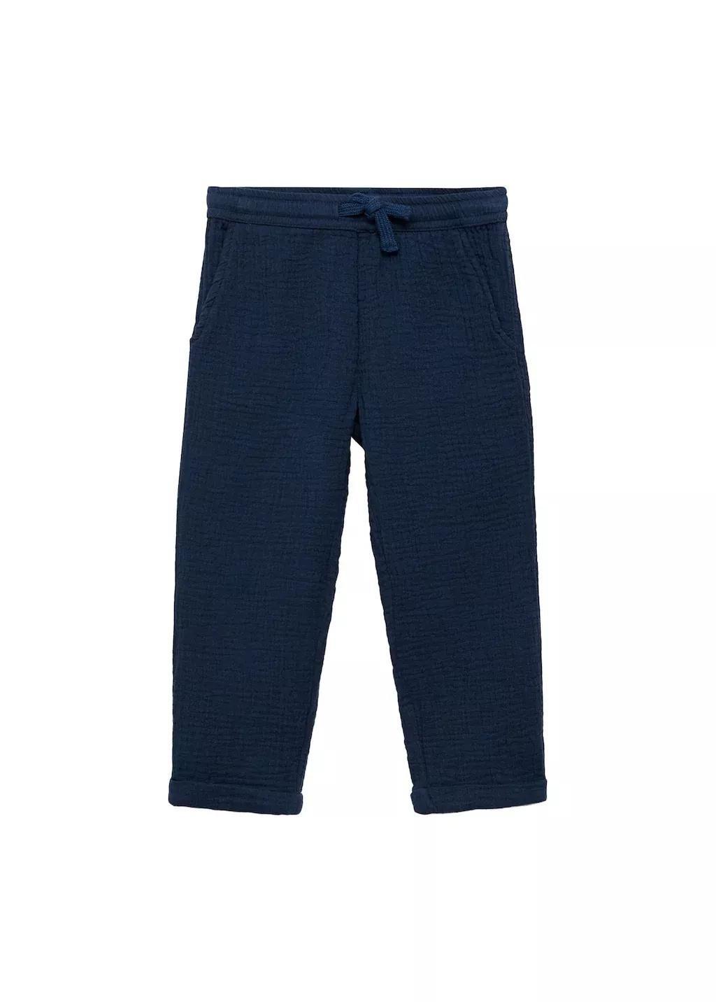 Navy Straight-Fit Cotton Trousers, Baby Boy, , medium