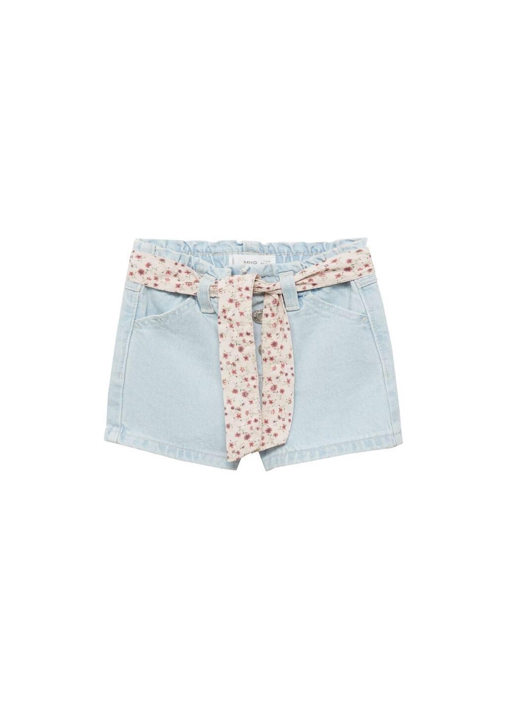 Blue Denim Shorts With Belt, Baby Girl, , medium