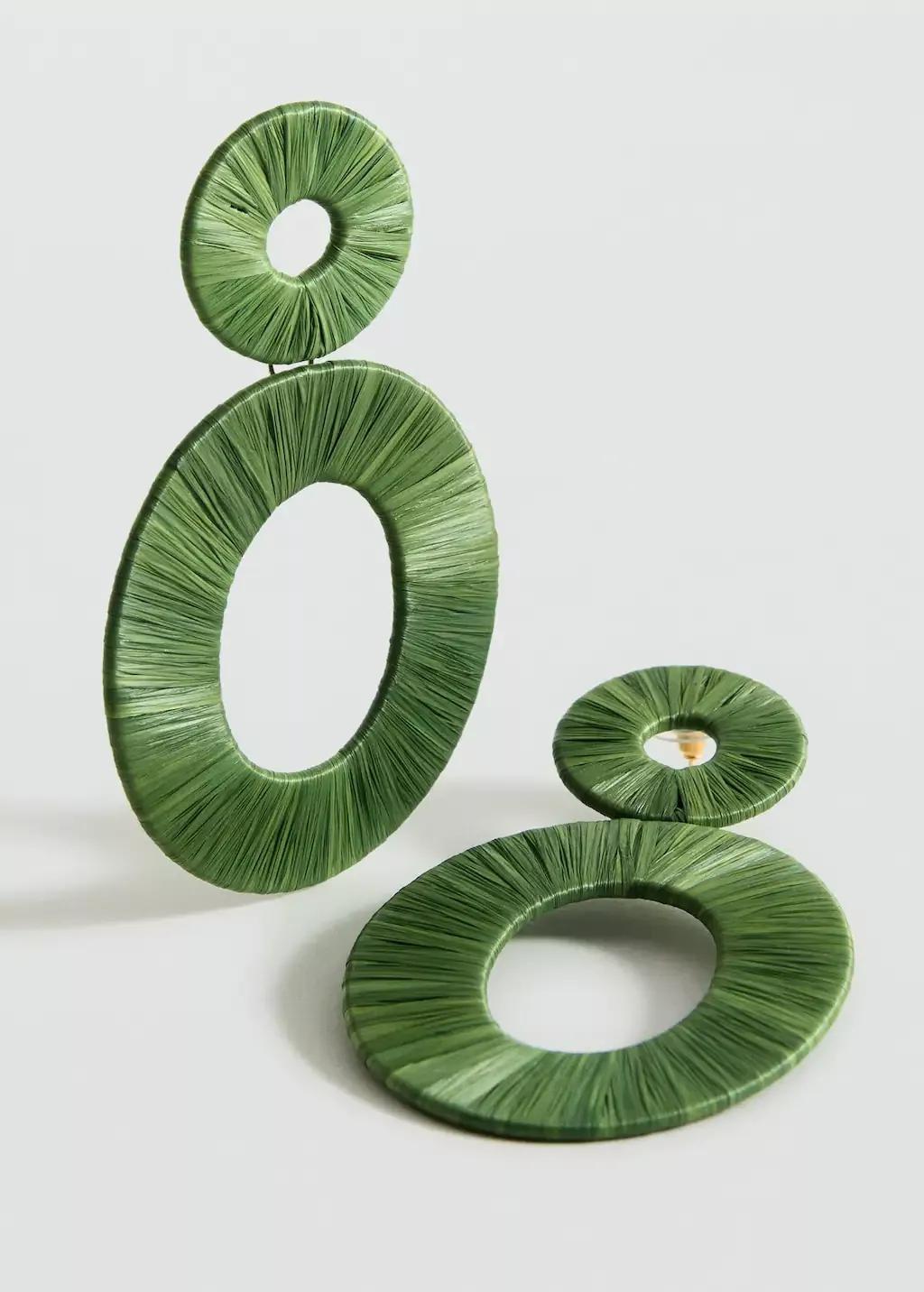 Green Natural Fibre Circular-Design Earrings, 0201_40, large image number 0