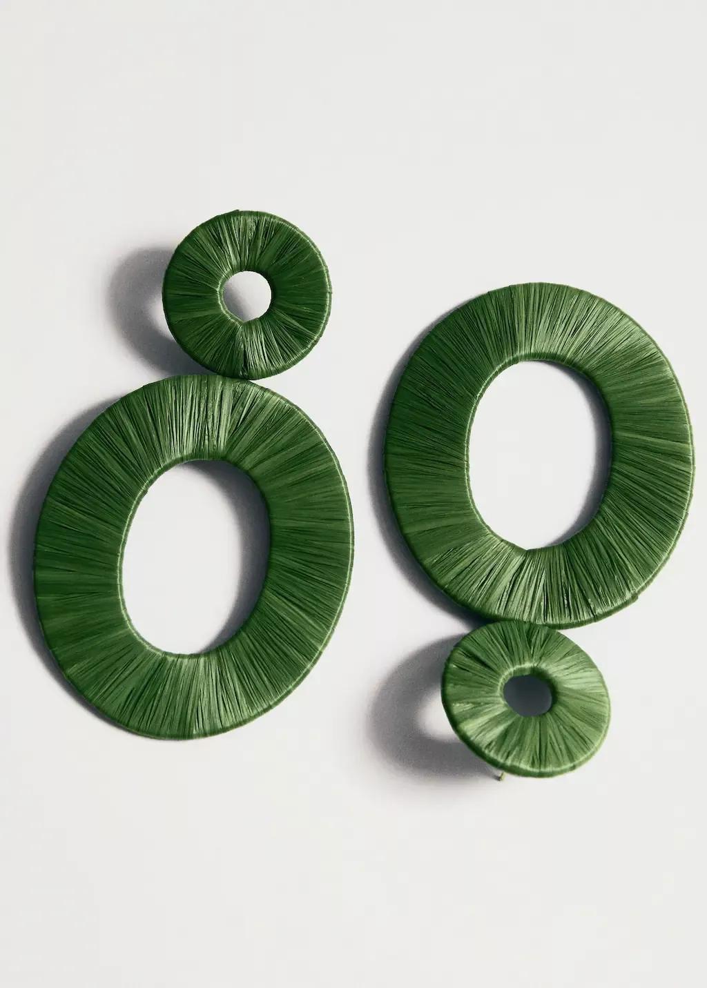 Green Natural Fibre Circular-Design Earrings, 0201_40, large image number 1
